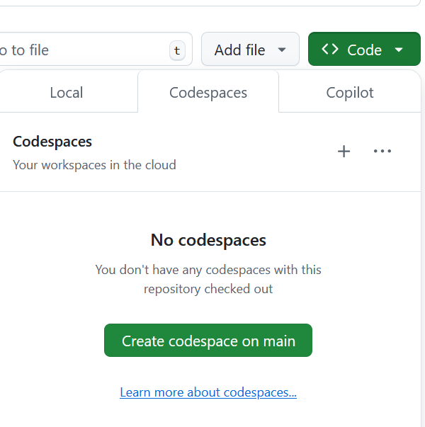 Create Codespace on Main